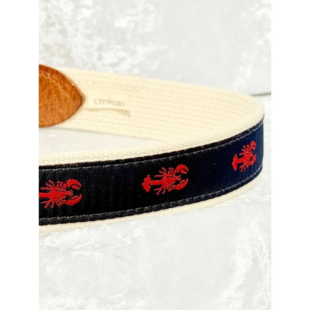 Crewcuts Boys Medium Web Belt Lobster Nautical Navy Cream Leather Trim‎ USA Made